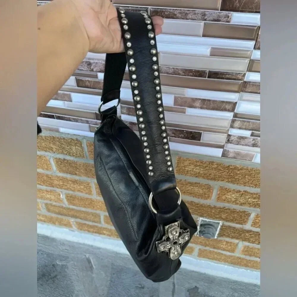 Leather rock usa black leather bag